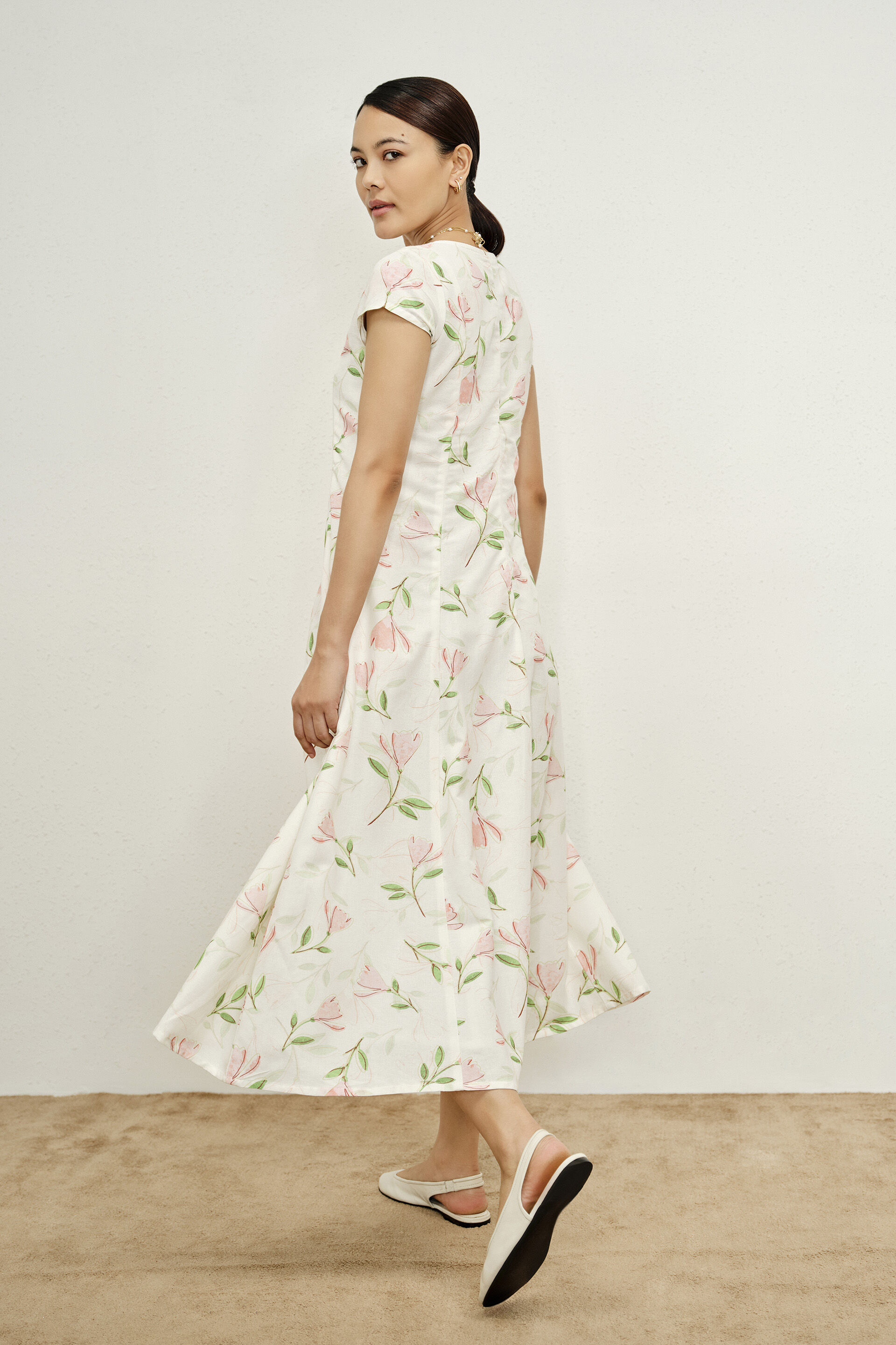 Elowra Floral Midi Dress, Pink, image 5